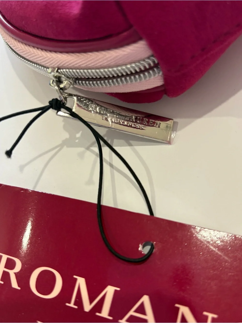 Ralph‎ Lauren Pink Suede Half-Moon Cosmetic Pouch NWT